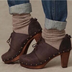 Sanita Anthropologie Theadora Brown Leather studded lace up Women's Clogs
